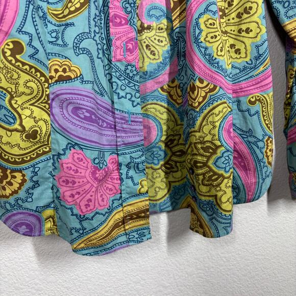 Etro Milano Womens 40/4 US Button Up Shirt Blouse Green Paisley Long Sleeves - Picture 5 of 9